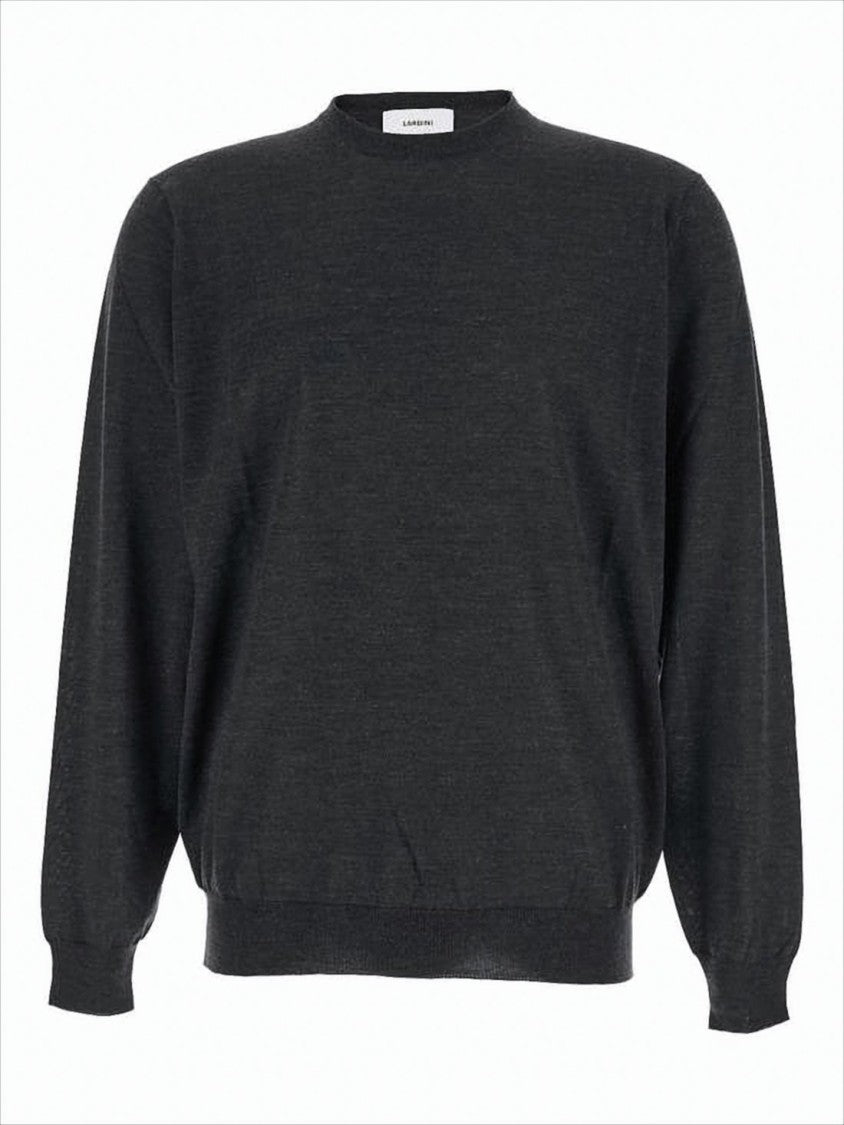 Lardini Fine-Knit Black Wool Crew Neck Sweater