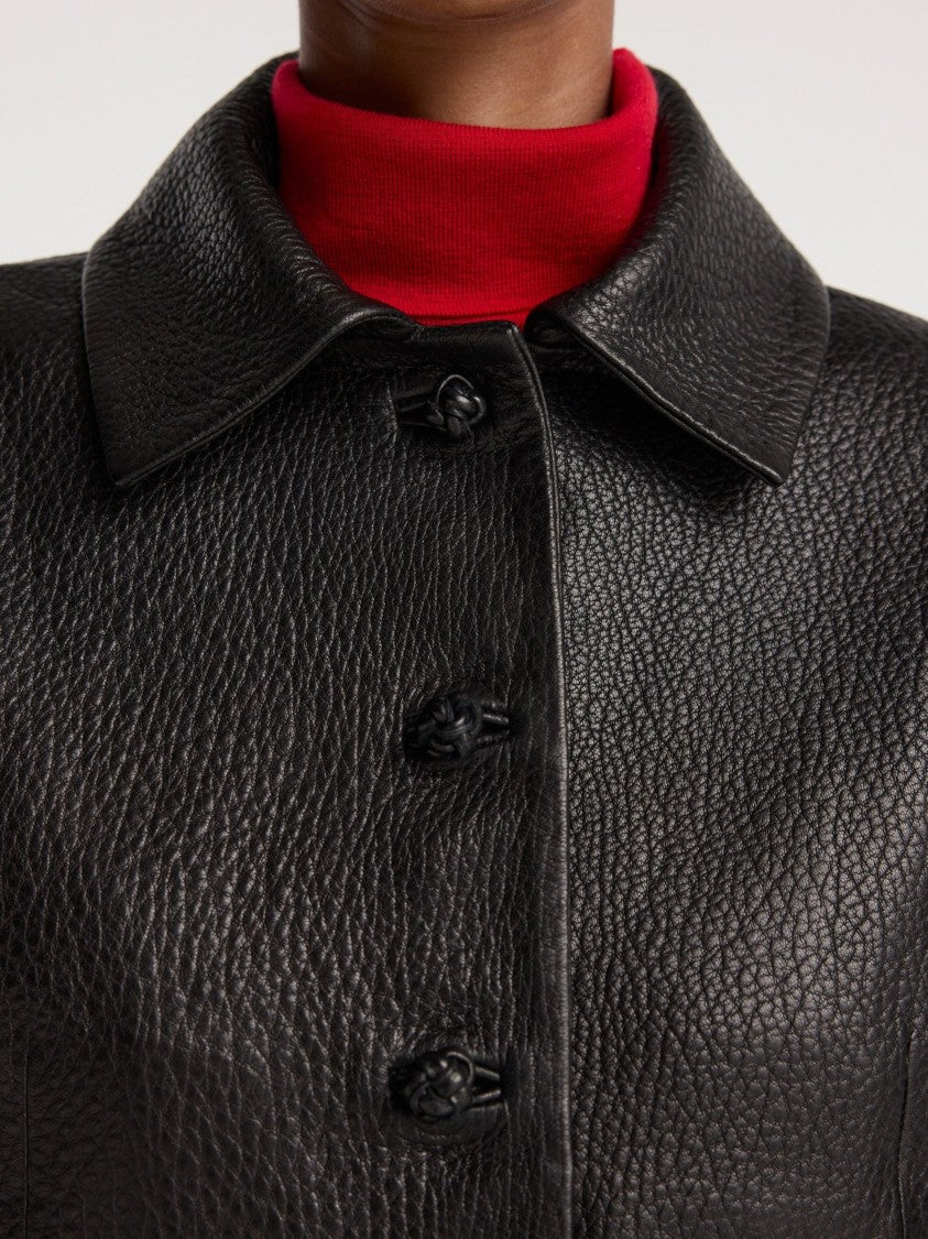 Róhe Black Leather Cropped Leather Jacket