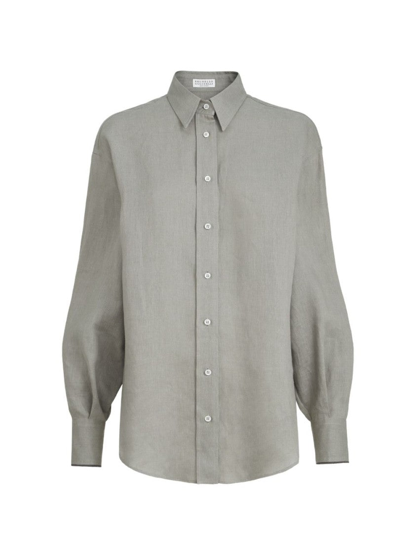 Brunello Cucinelli Linen Shirt With Curved Hem