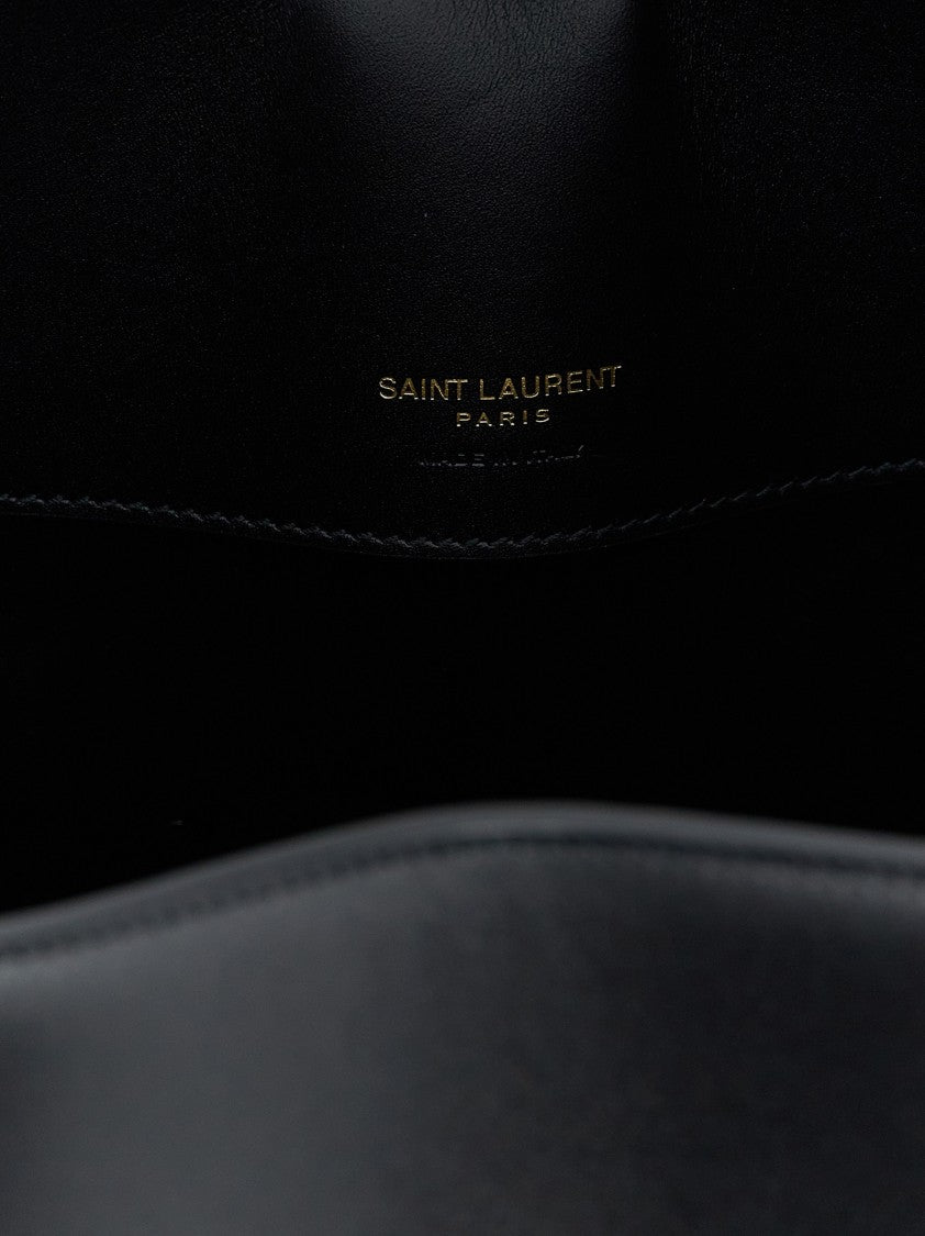 Saint Laurent Structured Black Calfskin Handbag With Metal Logo Closure