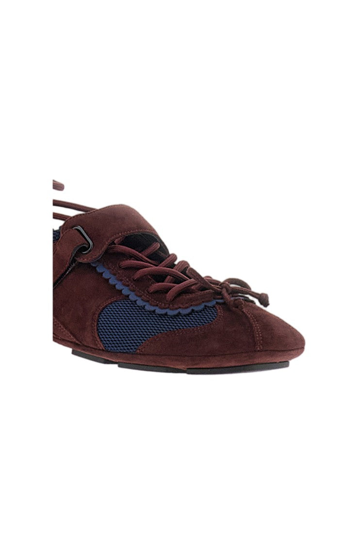 Shushu/Tong Burgundy/Blue Suede Mesh Ballerina Flat Shoes