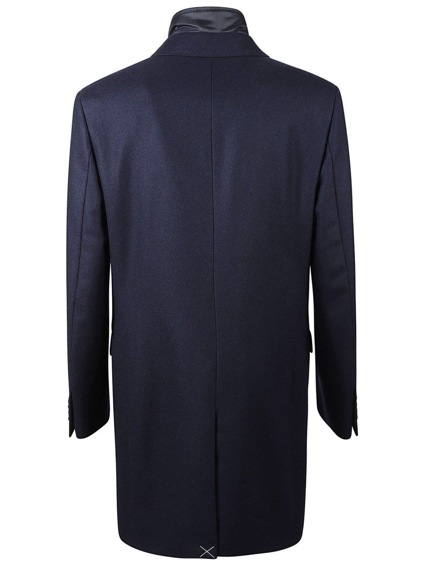 Fay Tailored Blue Layered Coat With Notched Lapel