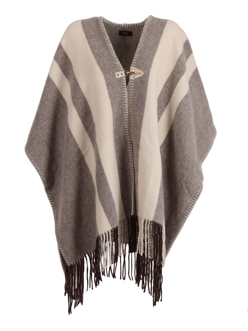 Fay Wool-Blend Poncho With Hook Closure