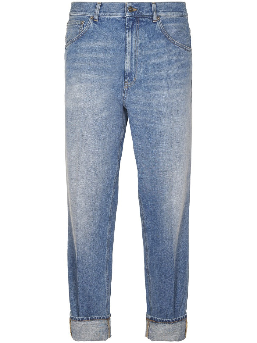 Dondup Relaxed Fit Light Blue Denim Trousers With Rolled Cuffs