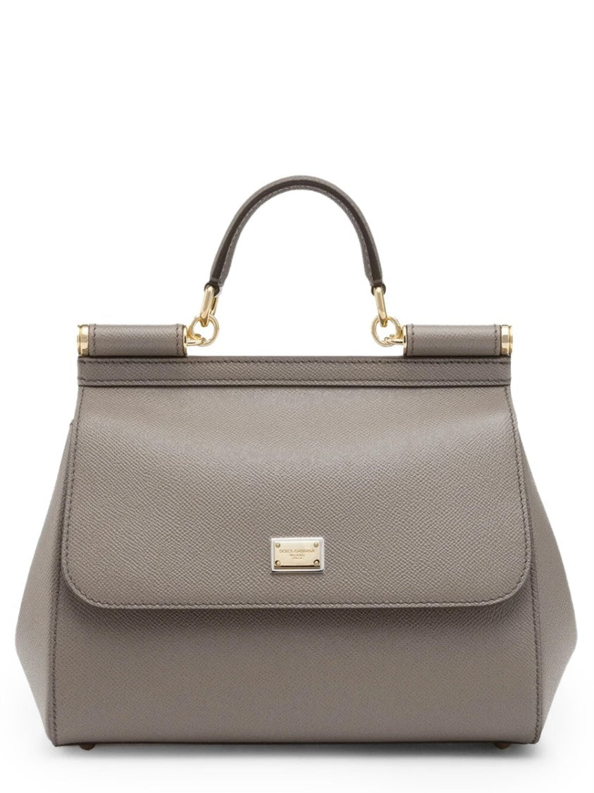 Dolce & Gabbana Trapezoidal Leather Handbag With Top Handle And Gold-Tone Accents