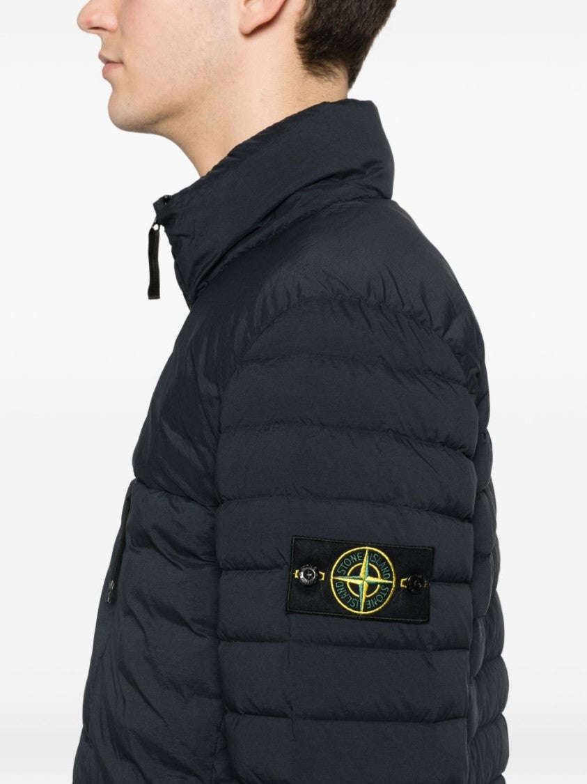 Stone Island Quilted Blue Puffer Jacket With Stand Collar