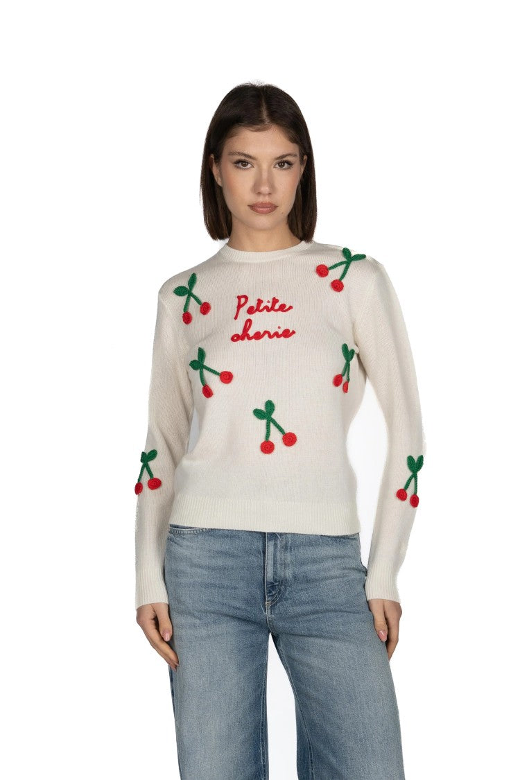 Mc2 Saint Barth Playful White Sweater With Cherry Motifs