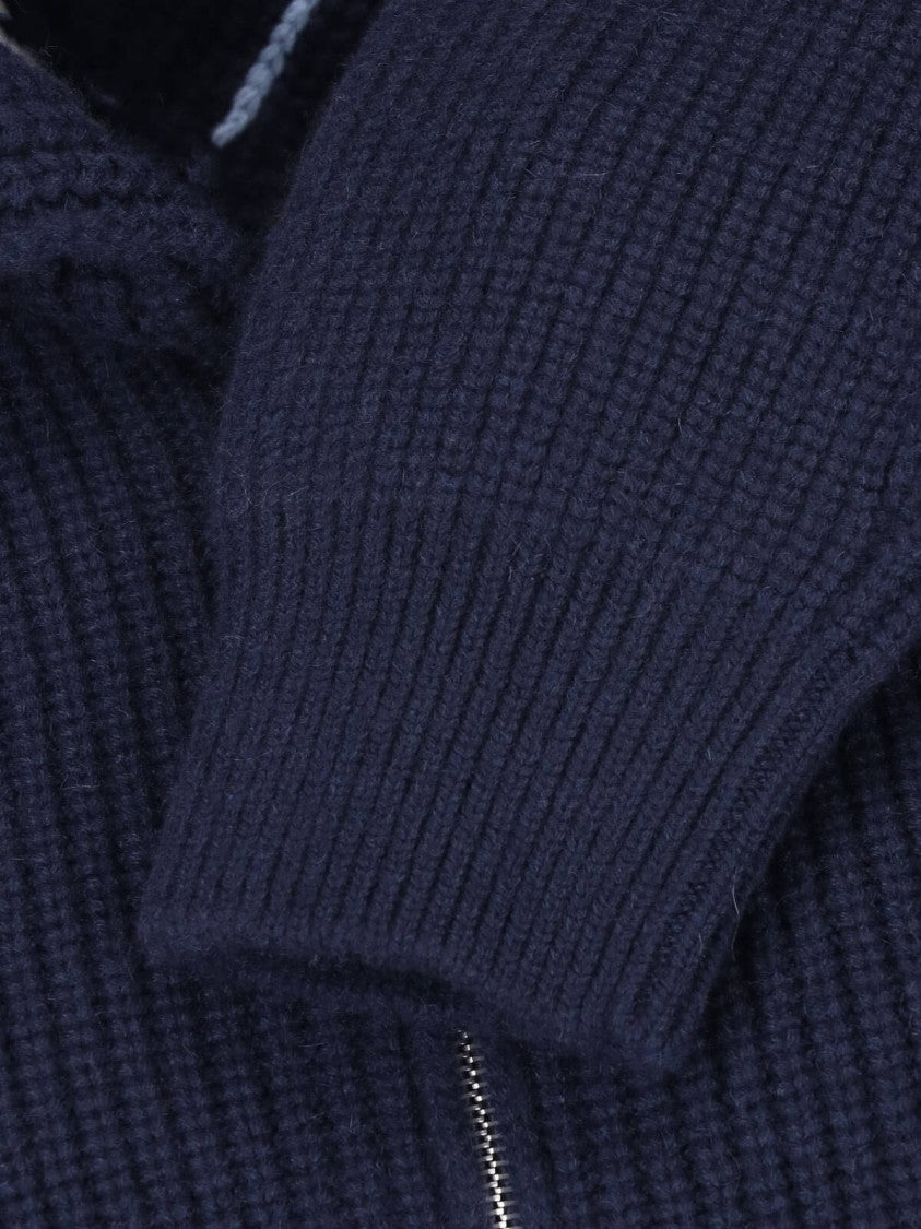Malo Blue Half-Zip Ribbed Cashmere Sweater