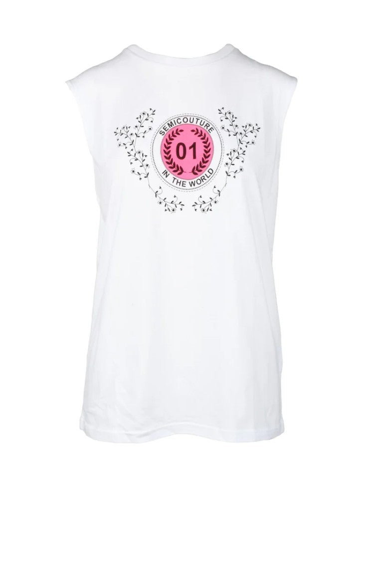Semi Couture White Floral Cotton T-Shirt