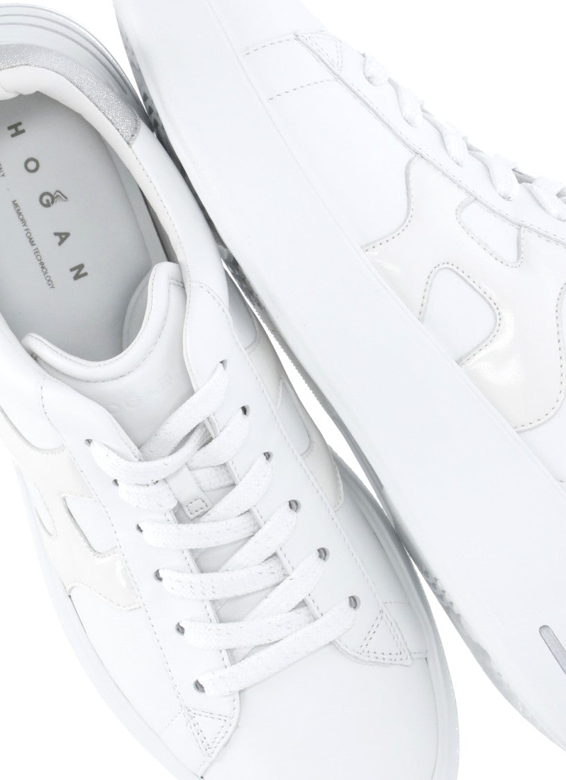 Hogan White Rebel Laminated Logo Sneakers