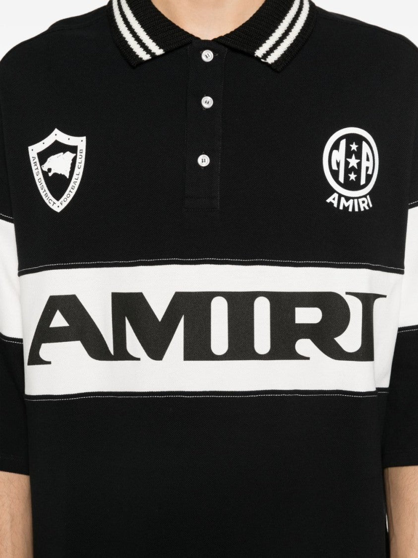 Amiri Black Polo Shirt With White Striped