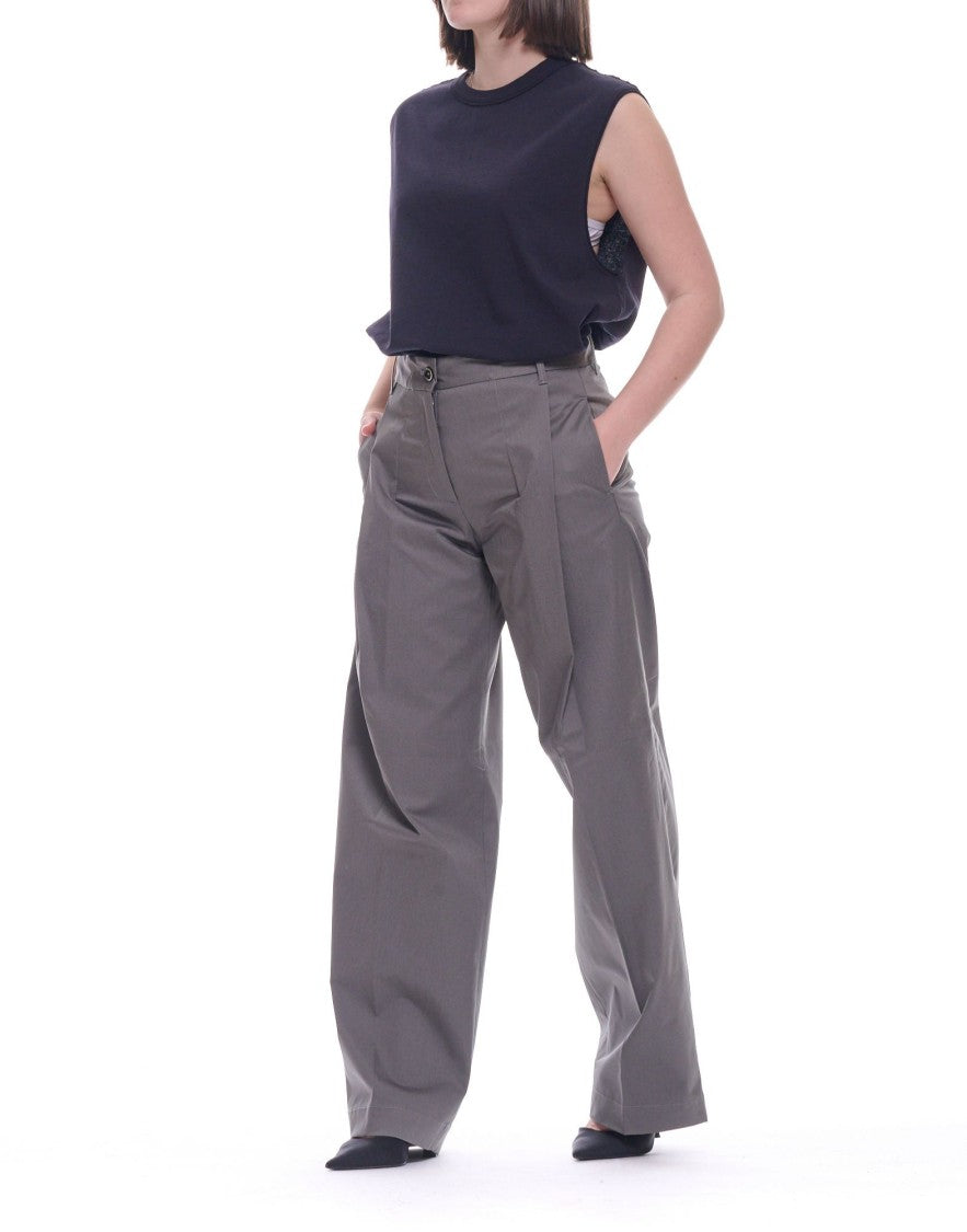 Nine In The Morning Grey Calypso Boy Pleated Cotton-Blend Wide-Leg Pants