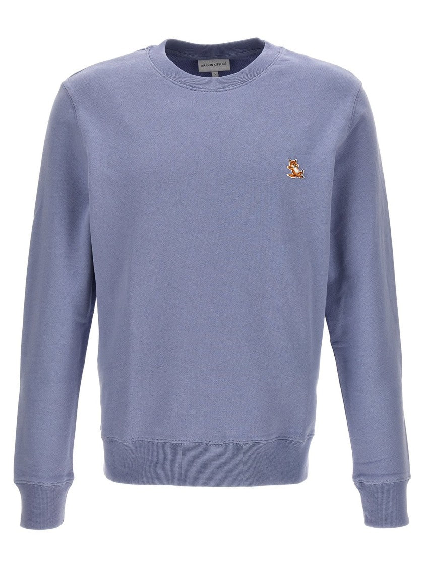 Maison Kitsuné Long-Sleeve Crewneck Sweatshirt With Embroidered Fox Emblem