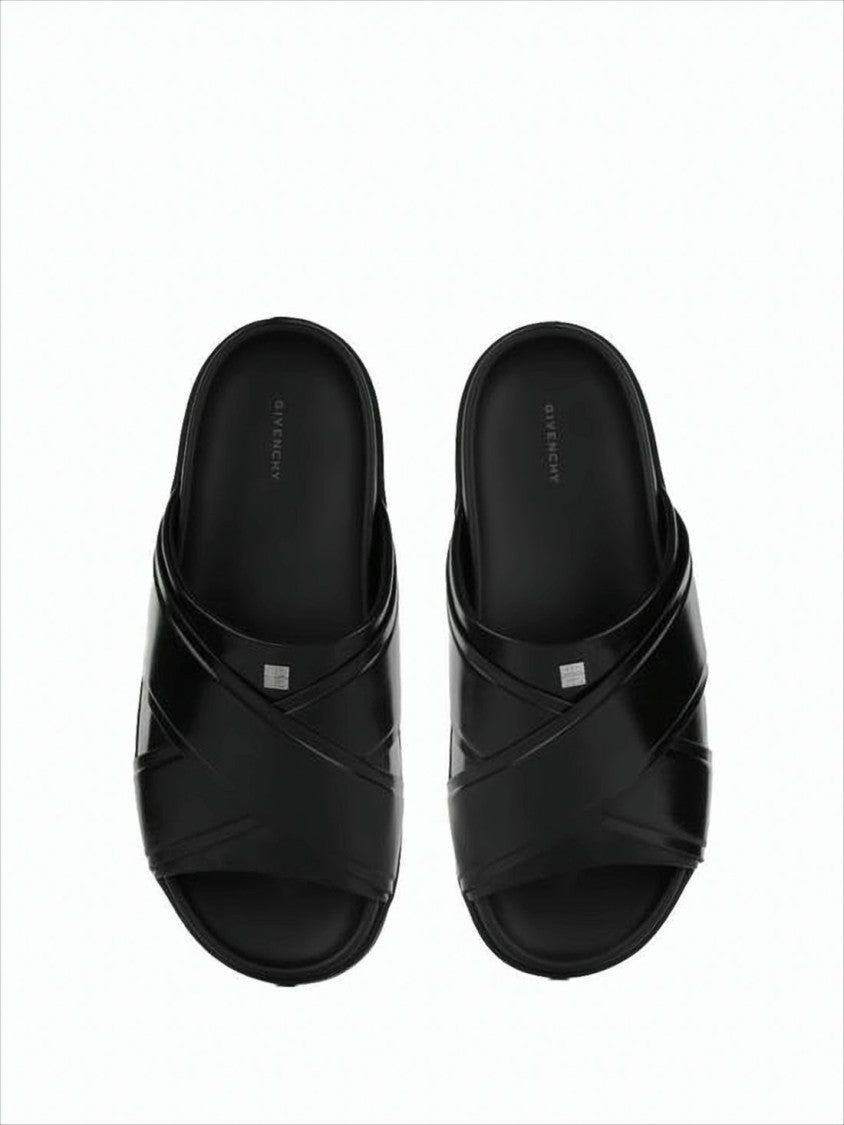 Givenchy Slip-On Mules With Overlapping Leather Straps And Square Metal Detail