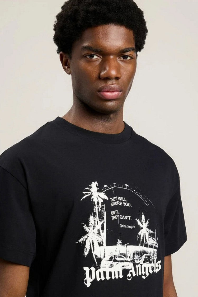 Palm Angels Black Cotton Printed T-Shirt