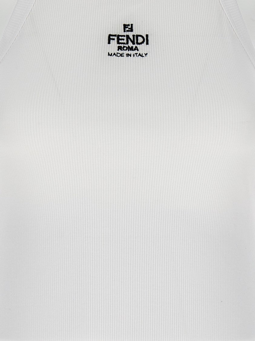 Fendi Ribbed Tank Top With Embroidered Logo Detail