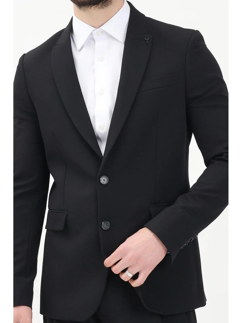 Patrizia Pepe Black Fitted Flap Pockets Viscose-Blend Blazer