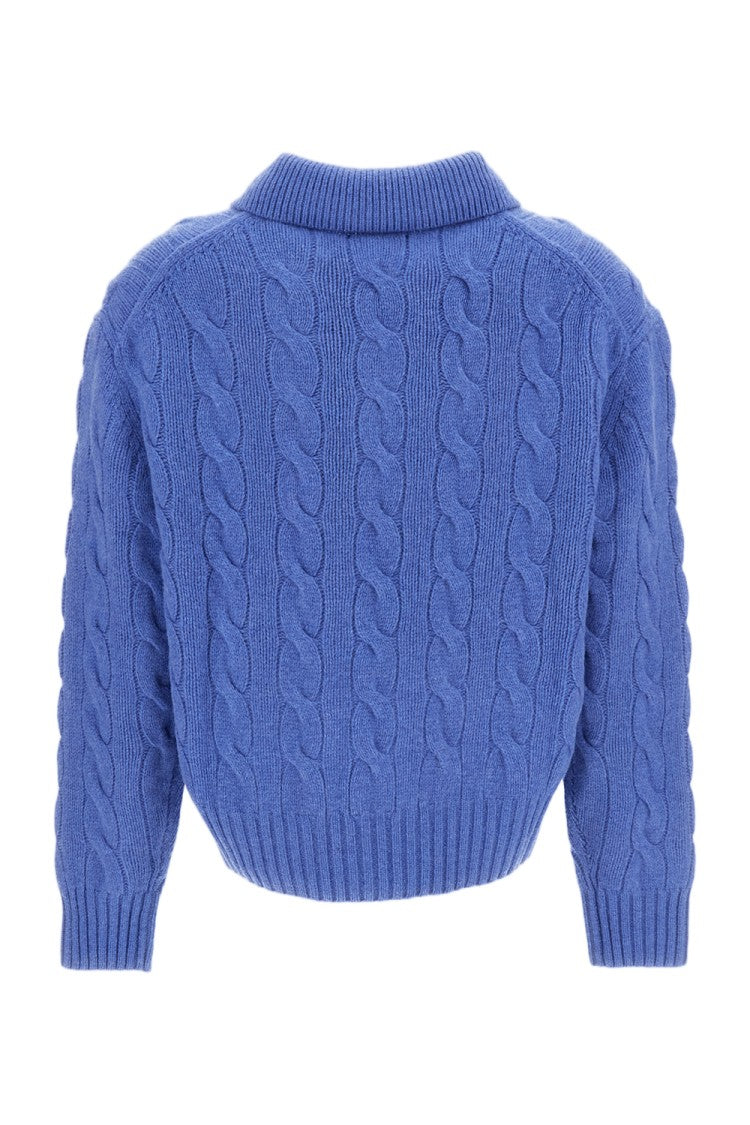 Polo Ralph Lauren Light Blue Wool Cable-Knit Polo Sweater