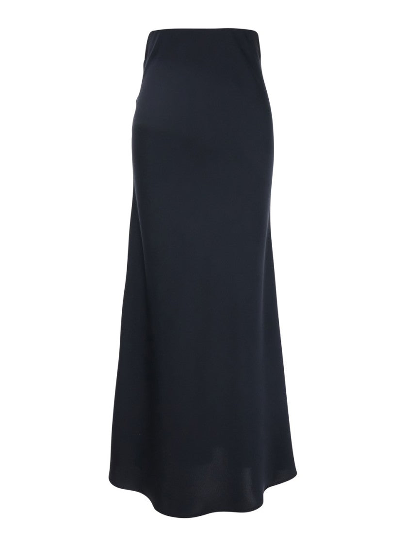 Plain Blue Long Skirt With Volant Detail At The End
