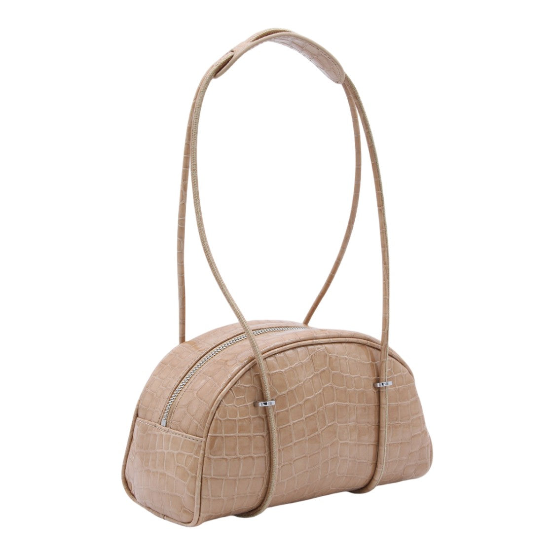 By Far Crocodile-Embossed Semi-Circular Handbag
