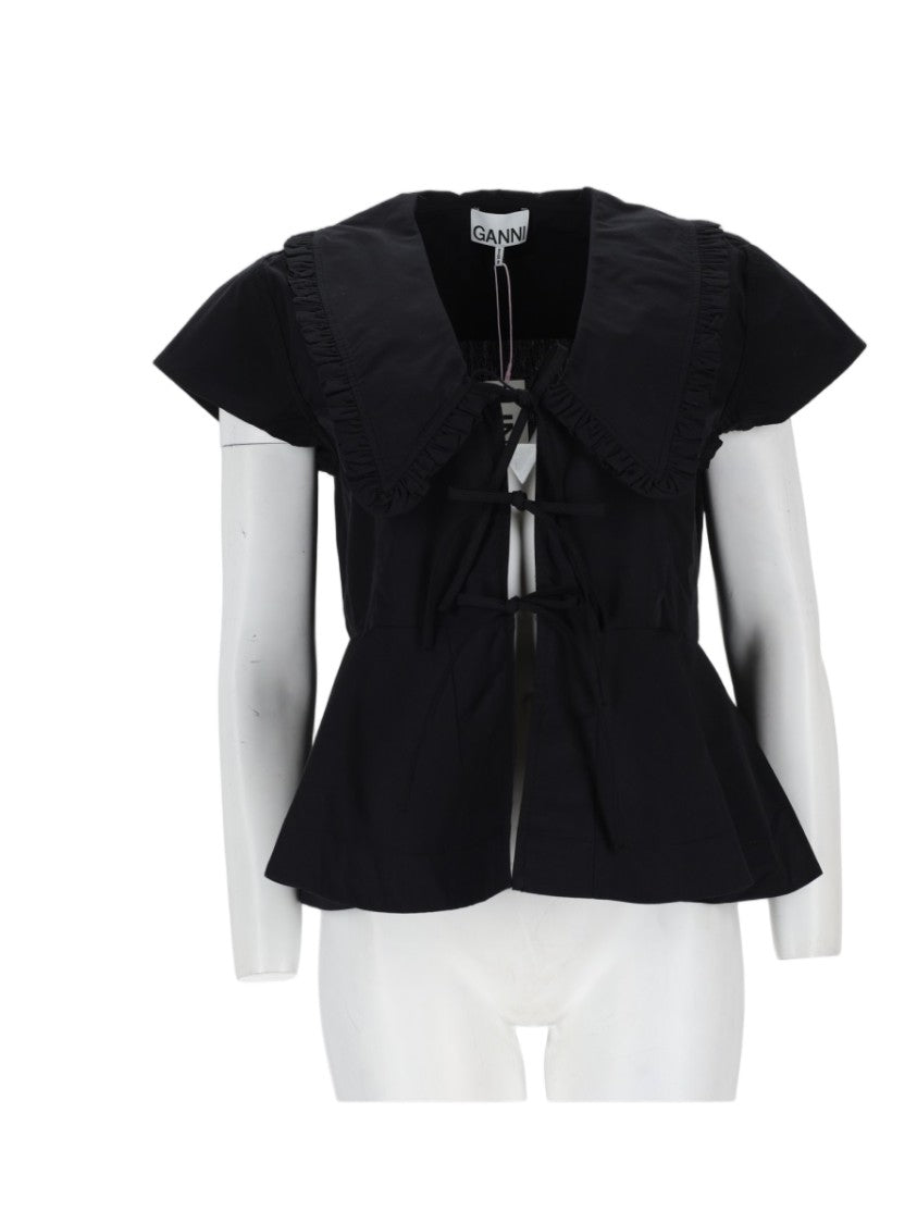 Ganni Peplum Ruffled Organic Cotton Top