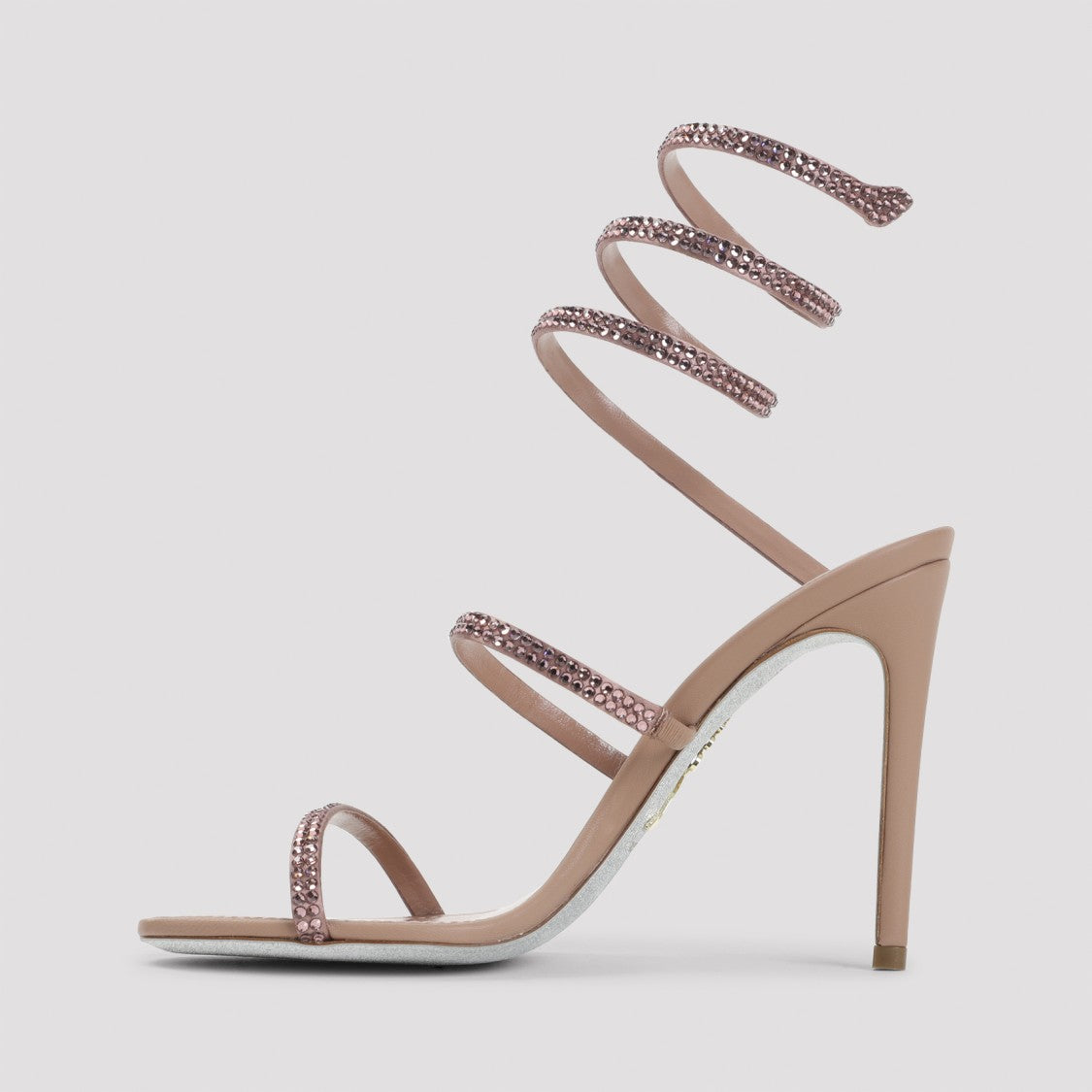 René Caovilla Phard Satin Blush Rose Strass Snake Sandals