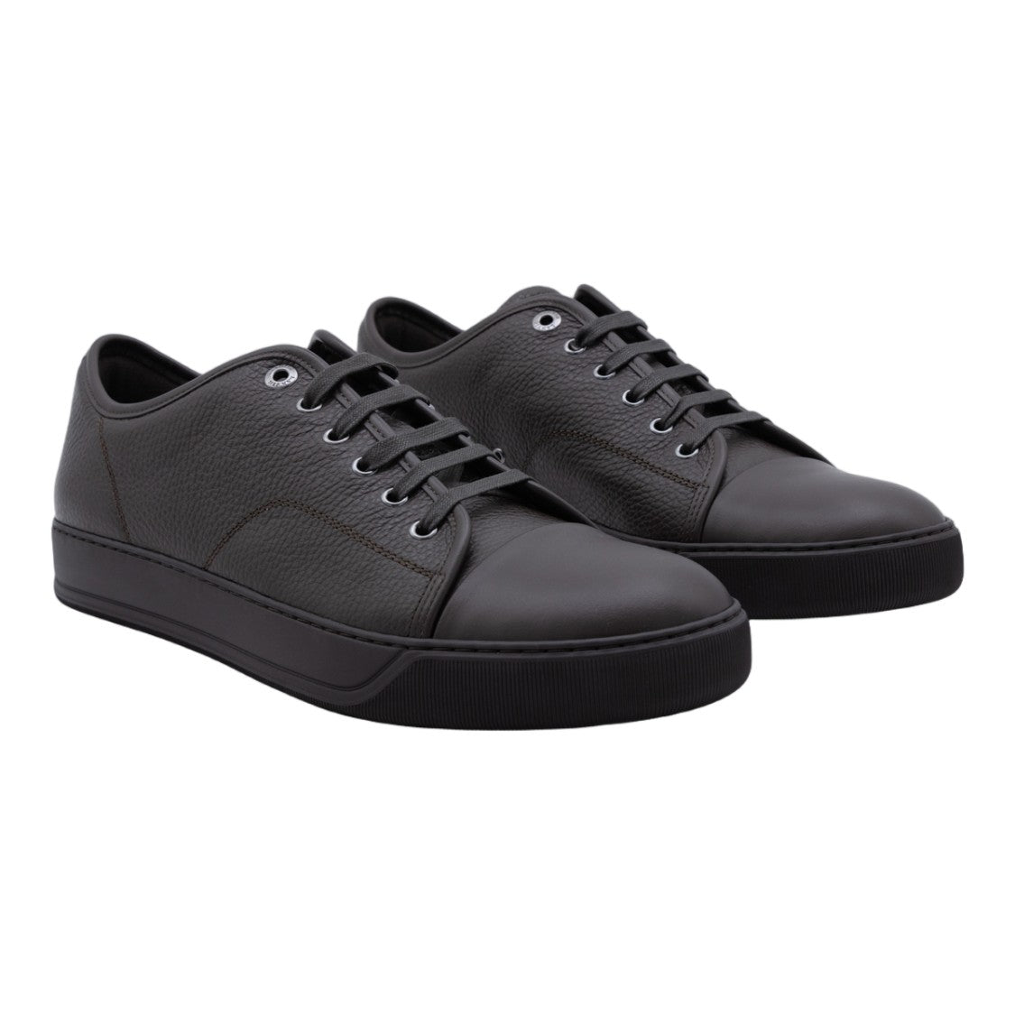 Lanvin Low-Top Texture Leather Sneakers With Smooth Cap