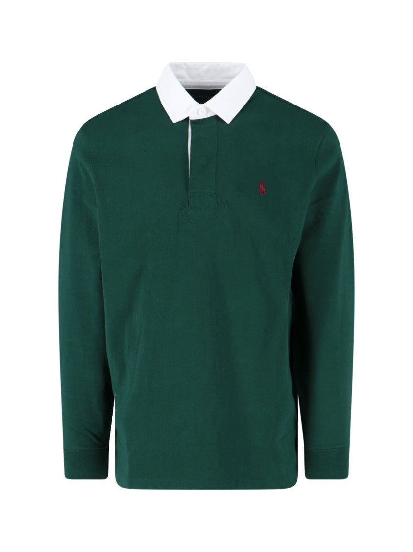 Polo Ralph Lauren Green Cotton Rugby Shirt With Classic Contrast Collar