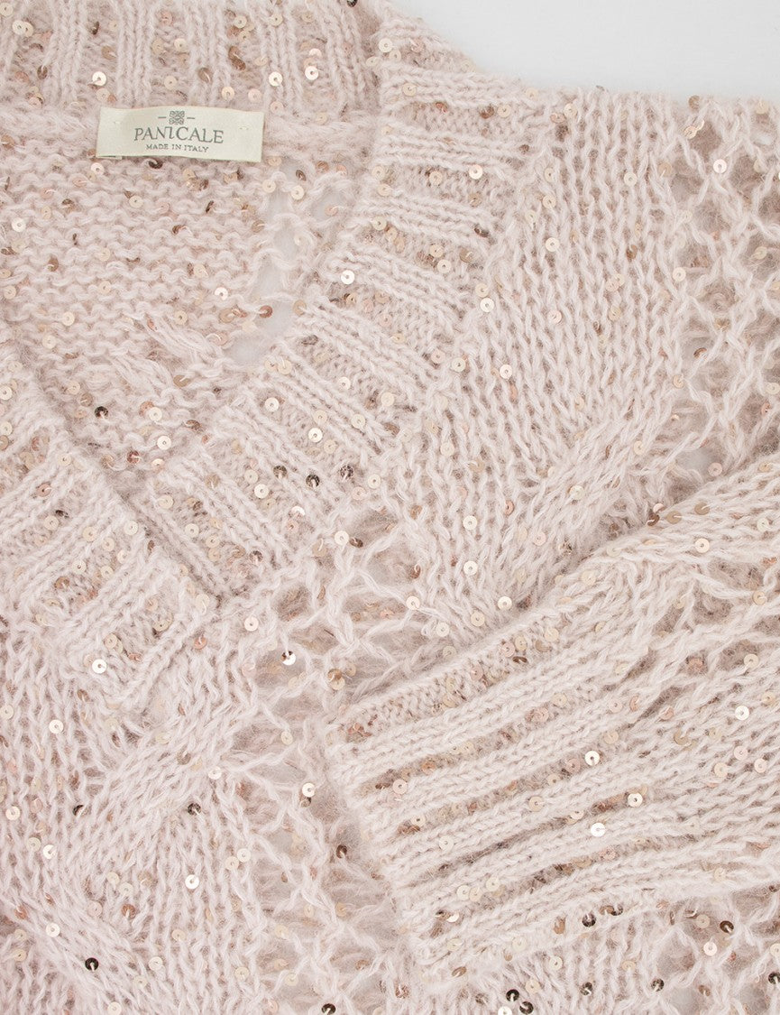 Panicale V-Neck Sweater With Intricate Cable Knit