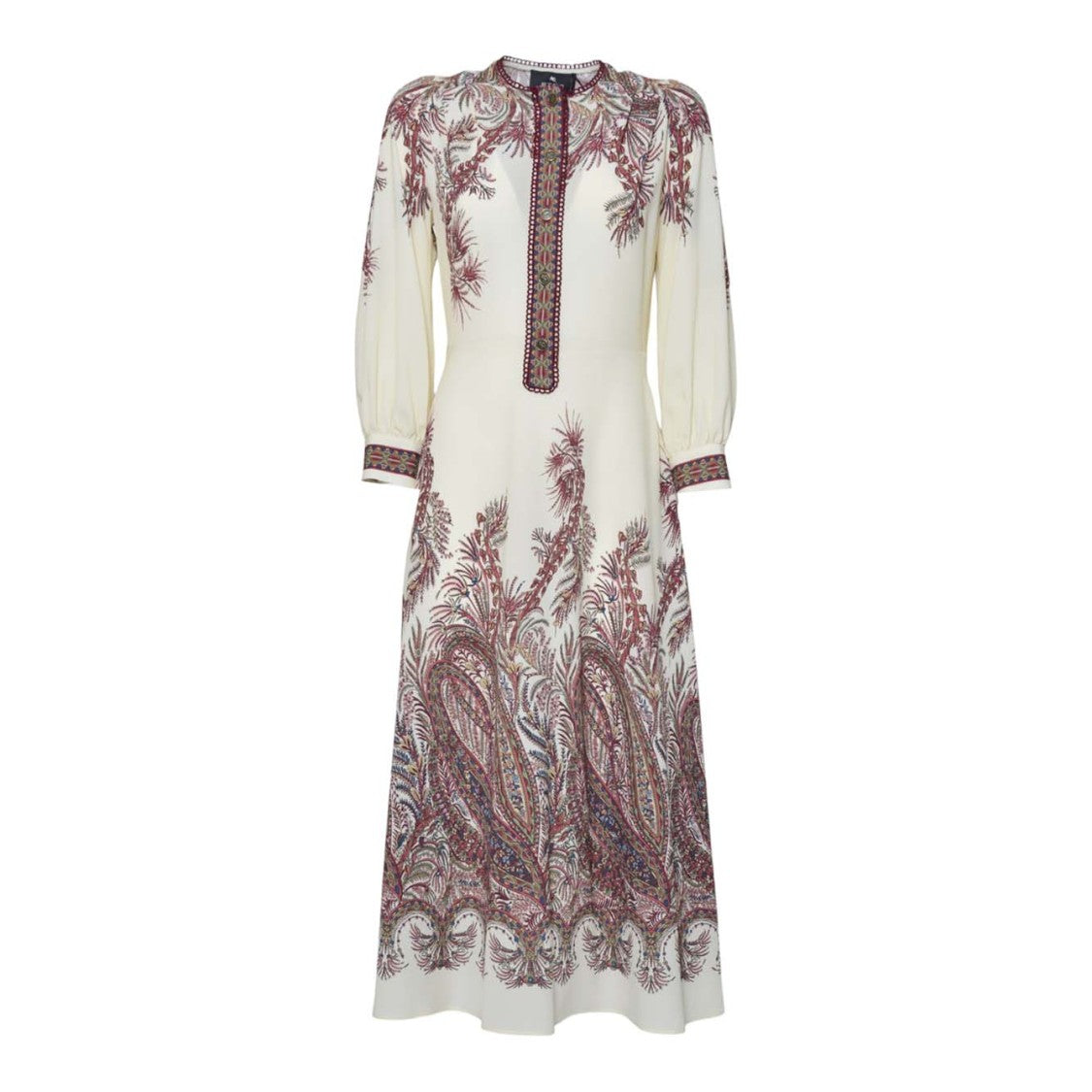 Etro Botanical Print Midi Dress With Puffed Sleeves