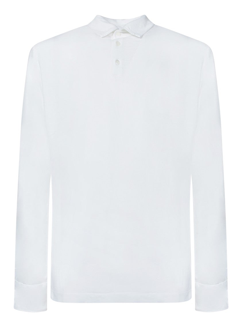 Zanone Long Sleeve White Polo With Classic Collar