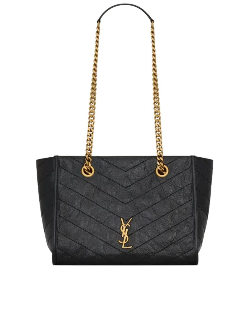 Saint Laurent Niki S Chevron Quilted Metallic-Logo Handbag