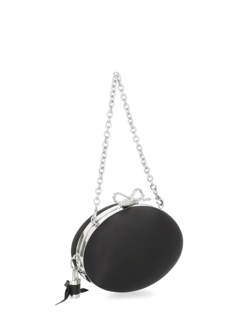 Self-Portrait Black Spherical Handbag With Glitter Bow Closure