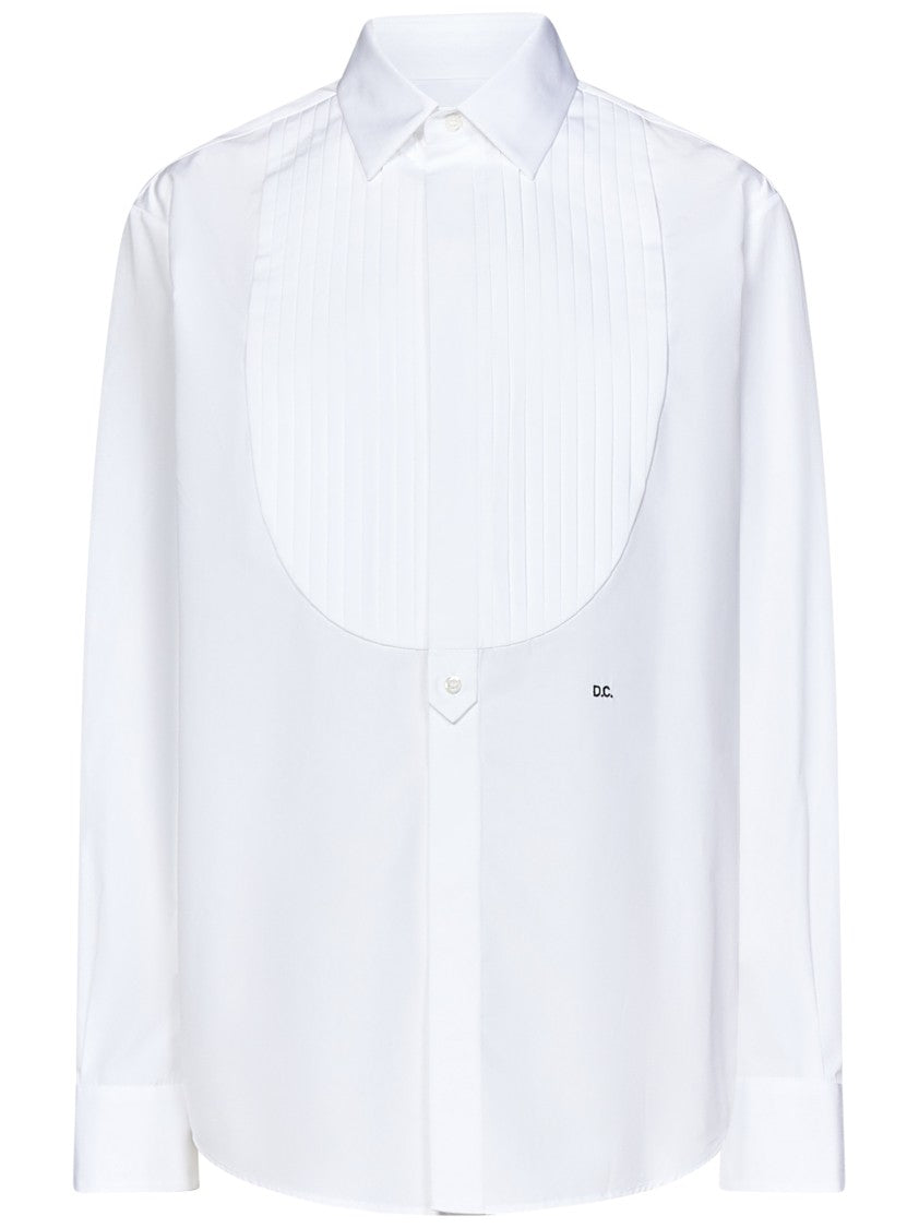 Dsquared2 Cotton Poplin Tuxedo Shirt With Pleated Plastron And D.C. Embroidery