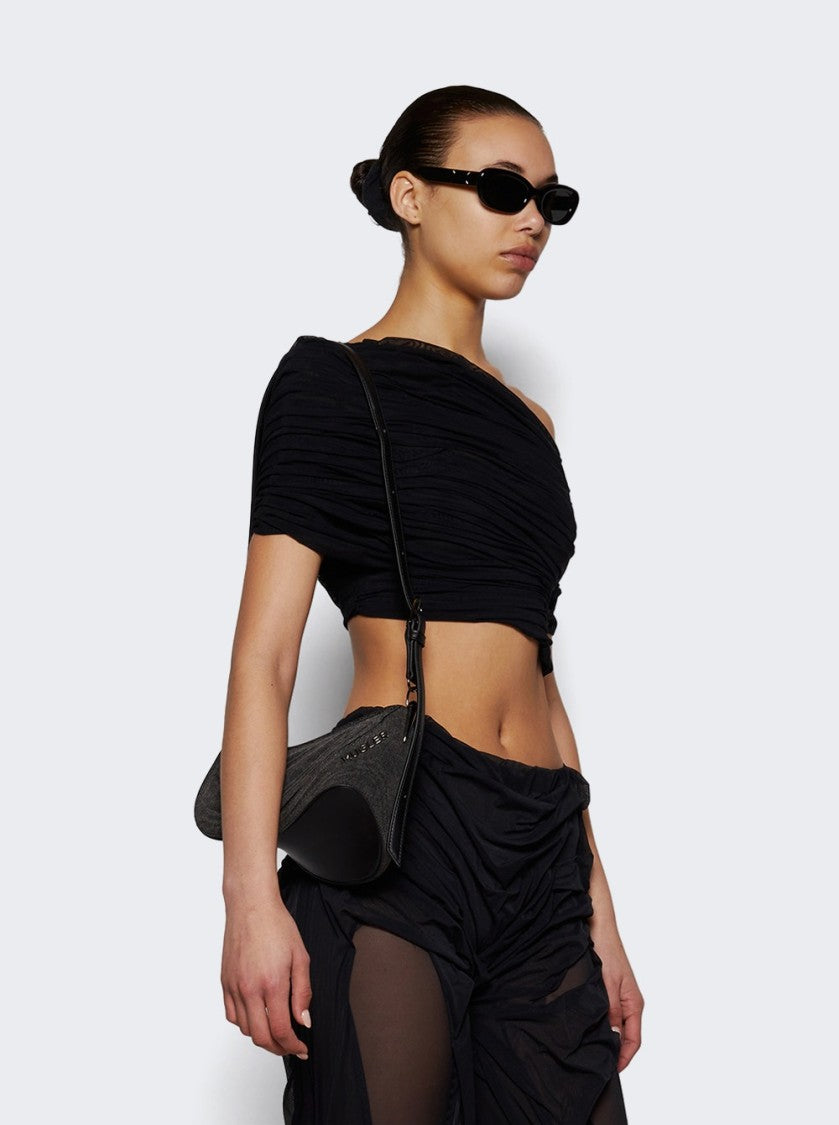 Mugler Small Denim Spiral Curve 01 Shoulder Bag Washed Black