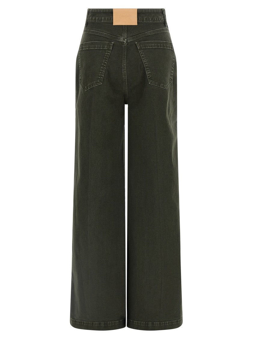 Nude High-Waisted Wide Leg Jeans With Stretched Pleat Detail