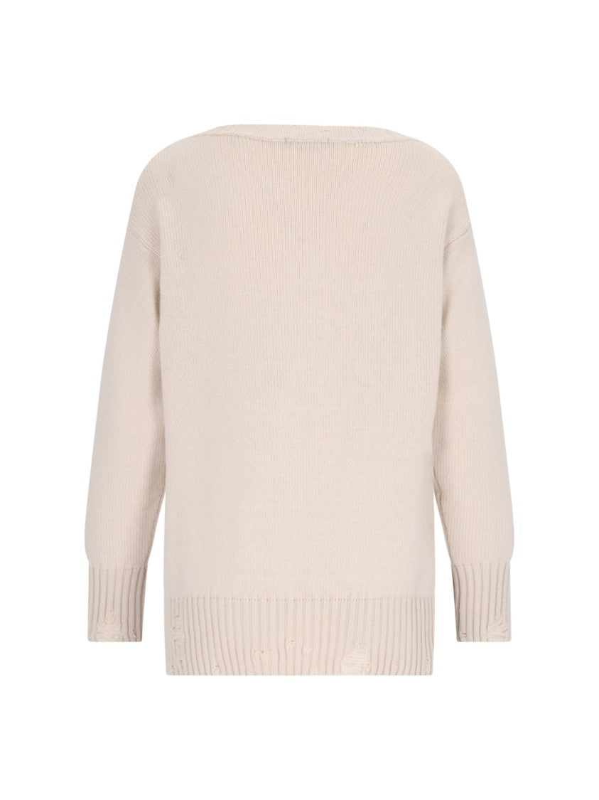 Canessa Destroyed Details Sweater In Cream Cashmere