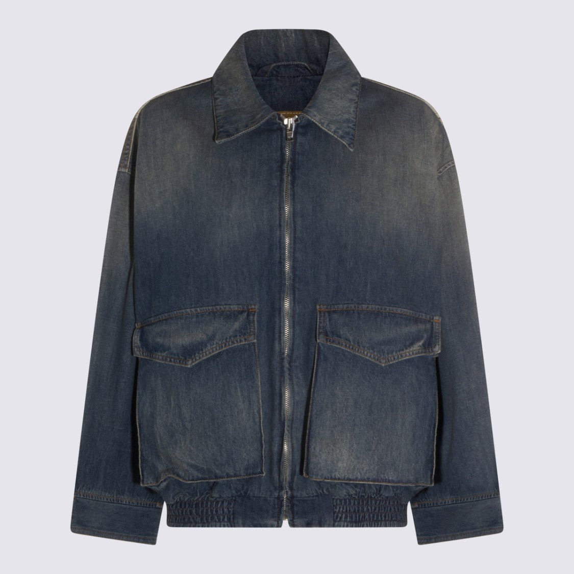 Mm6 By Maison Margiela Vintage Wash Denim Jacket With Front Zipper