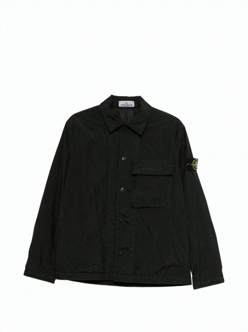 Stone Island Black Minimalist Technical Jacket With Flap Pocket And Iconic Patch