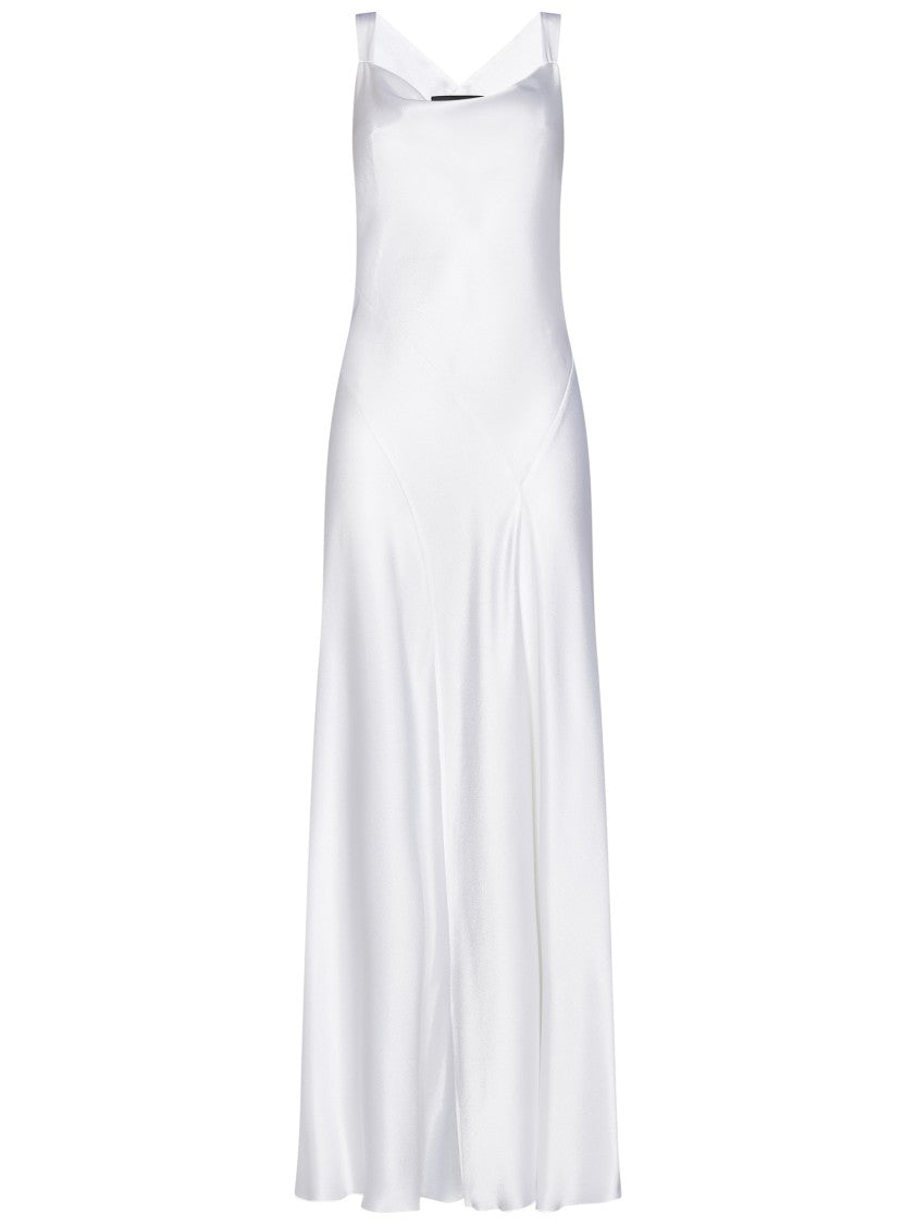 Alberta Ferretti White Satin Dress With Draped Neckline