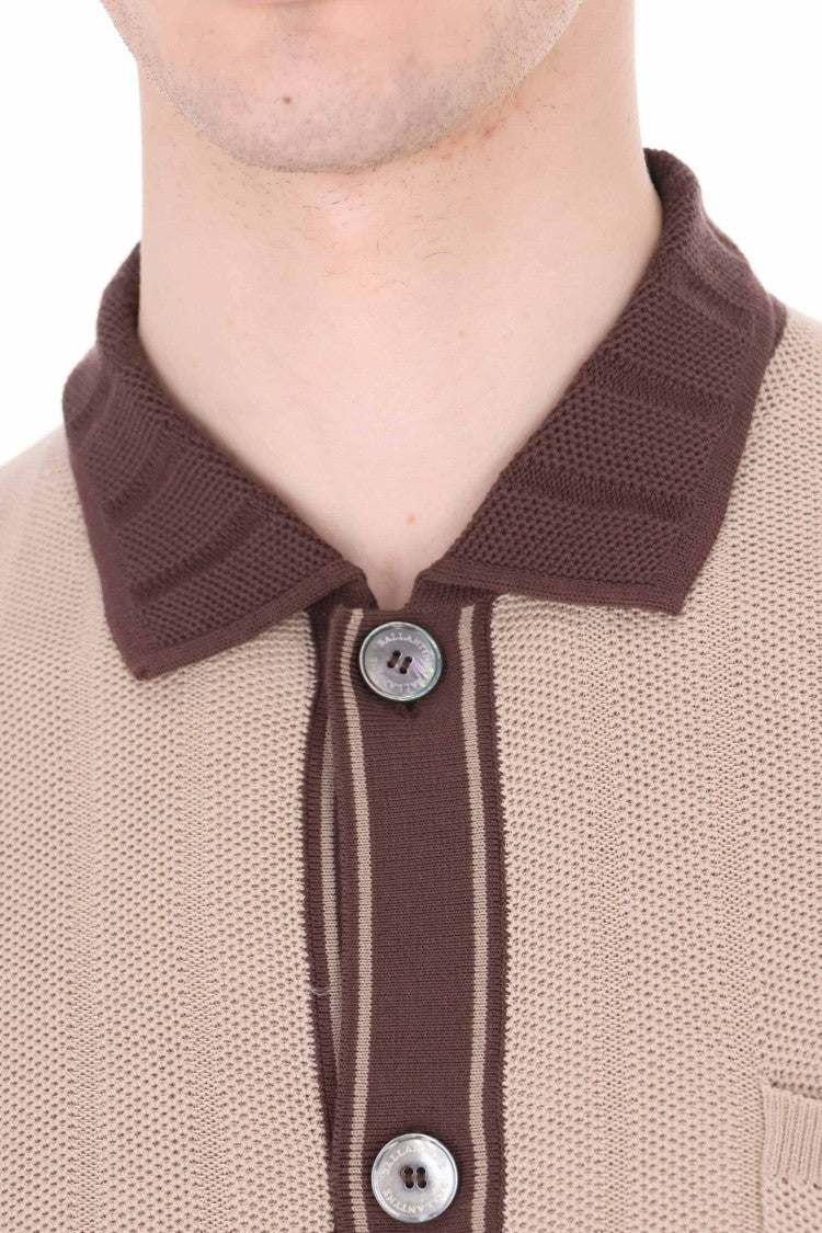 Ballantyne Ecru Textured Cotton Trimmed Polo Shirt