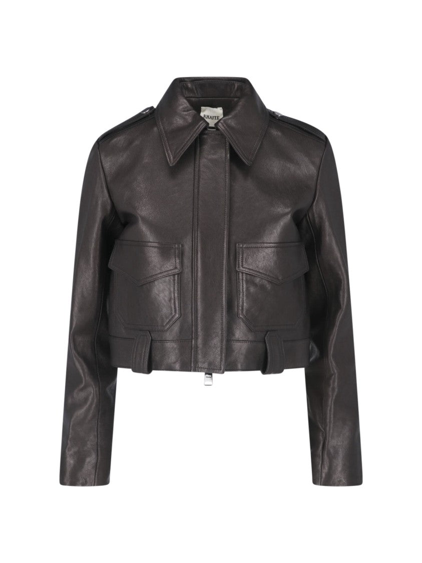 Khaite Cropped Lamb Nappa Leather Jacket With Pointed Collar