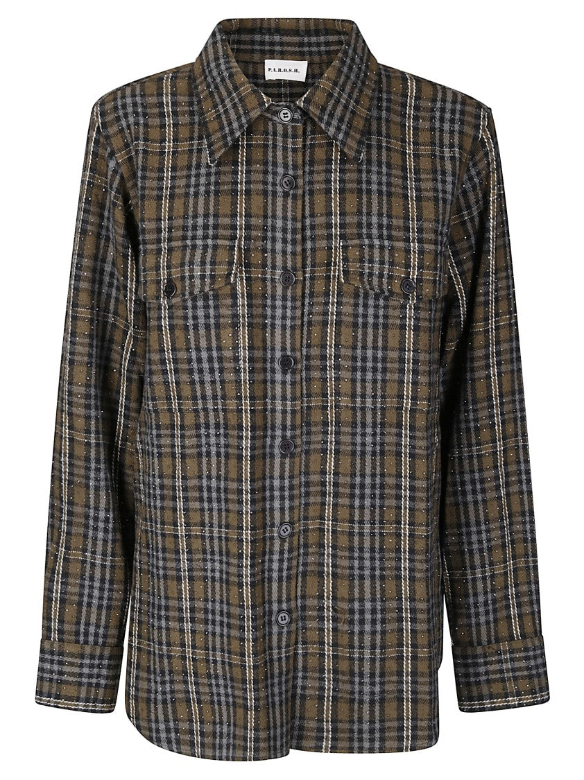 P.A.R.O.S.H. Checked Cotton Shirt With Rhinestone Accents