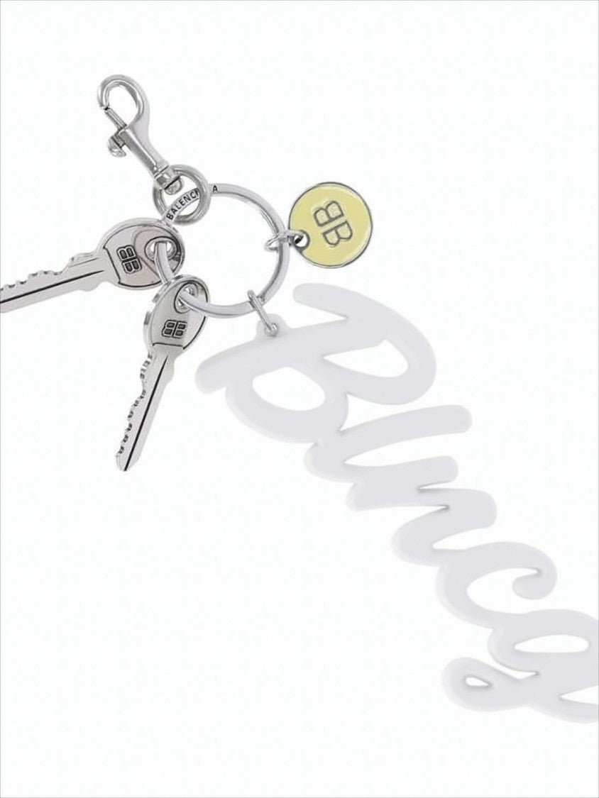 Balenciaga Silicone Script Keyring With Silver-Tone Metal Accents