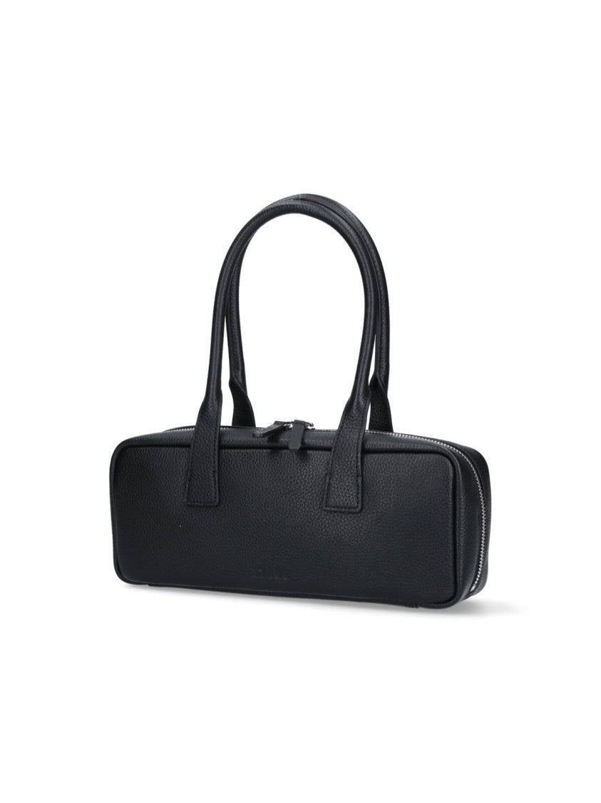 Staud Textured Black Leather Shoulder Bag With Dual Zip Closure