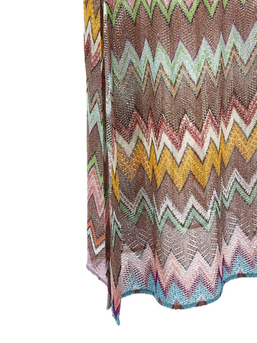 Missoni Zigzag Knit Lamé Midi Dress With Puff Sleeves