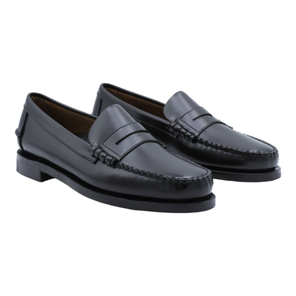 Sebago Polished Leather Penny Loafers With Stitched Detailing