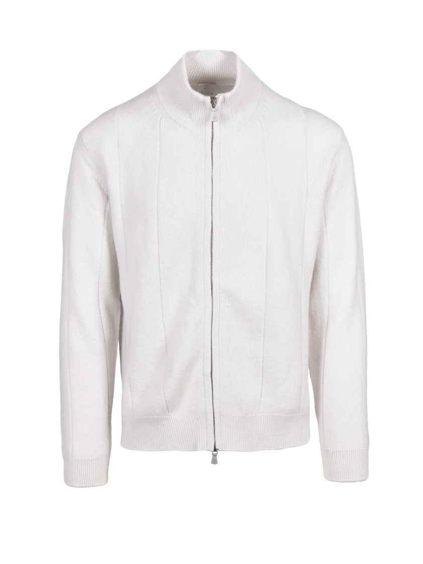 Eleventy Ribbed Wool Zip Cardigan With High Collar Design
