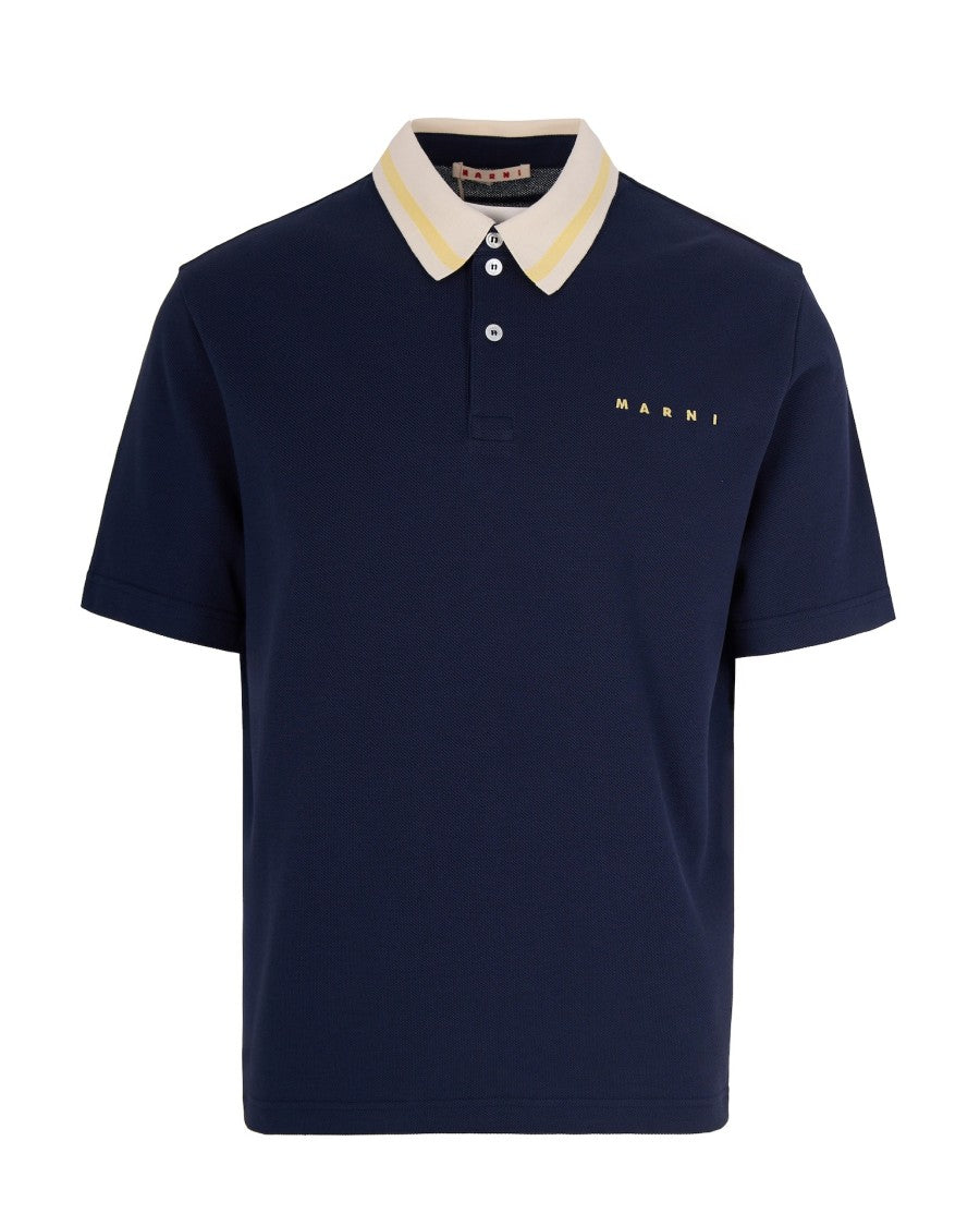 Marni Piqué Polo Shirt With Striped Collar