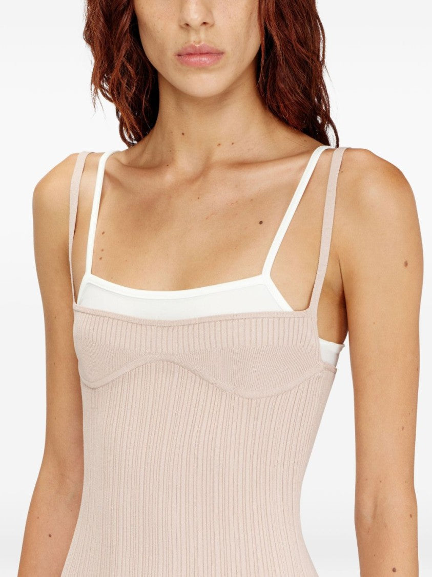 Diesel Beige Ribbed Knit Bodycon Mini Dress